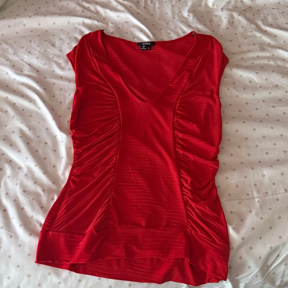 XOXO Bold Red Ruched Blouse